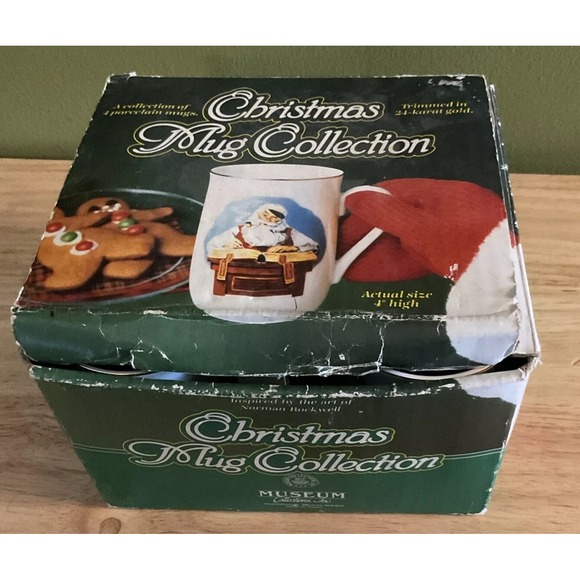 Vintage Museum Collection Set Of 4 Christmas Mug, 4", 24‎ Karat Gold Trim - Picture 1 of 16
